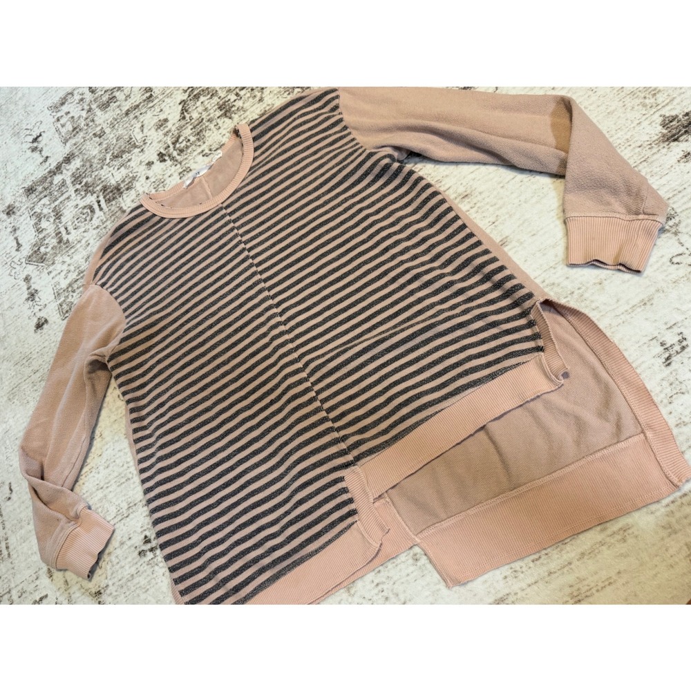 Wilt Womens M Pink Striped Asymmetrical Hem Long Sleeve Sweatshirt Made in USA - Picture 3 of 7